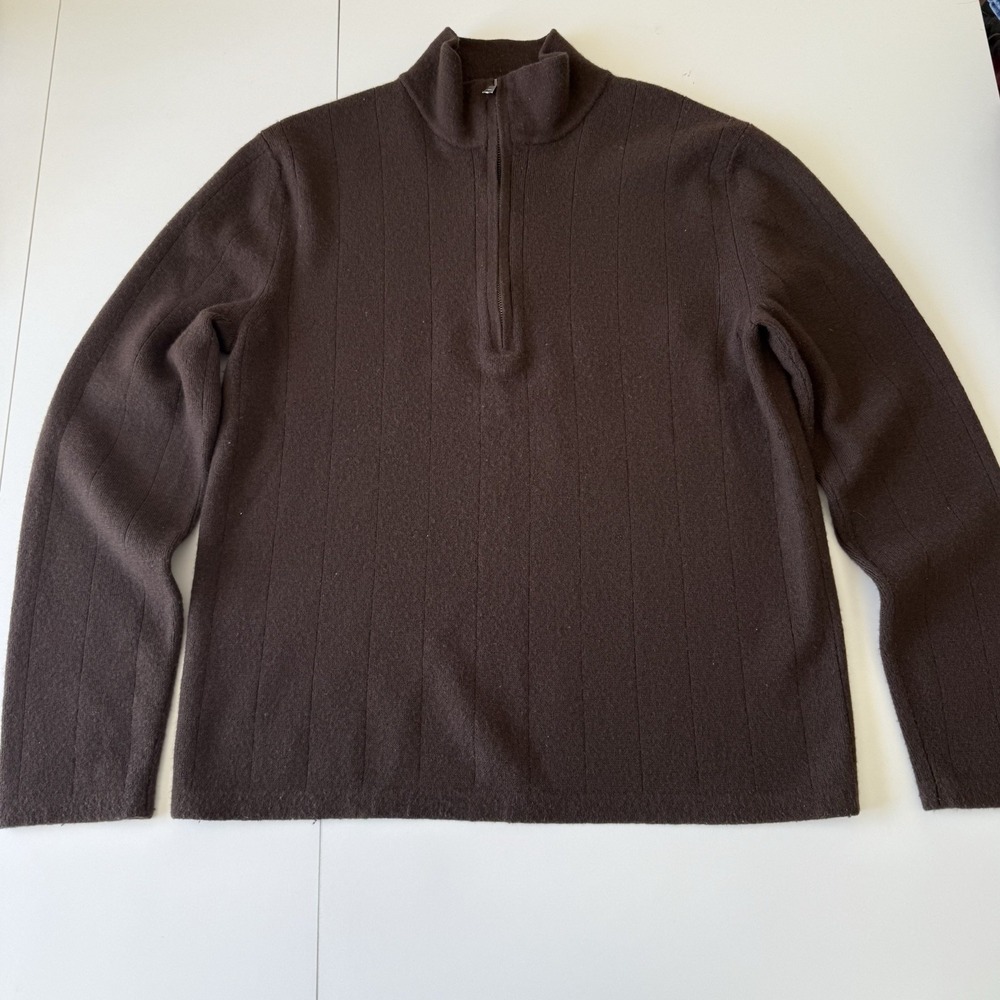 Banana Republic Men's Chocolate Brown Merino‎ Wool 1/4 Zip Sweater Size L